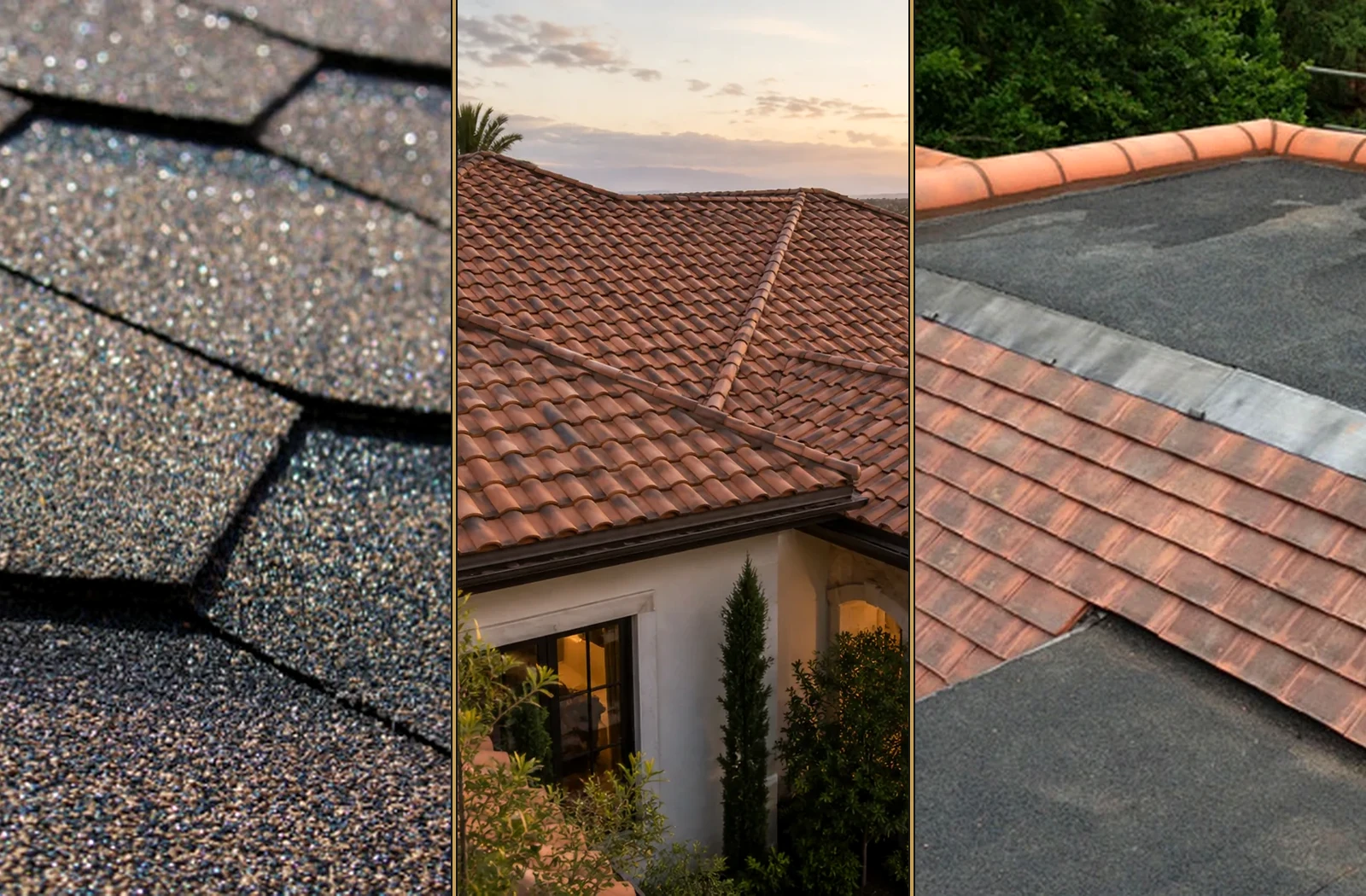 Architectural shingle, tile, and low-slope roofing material options
