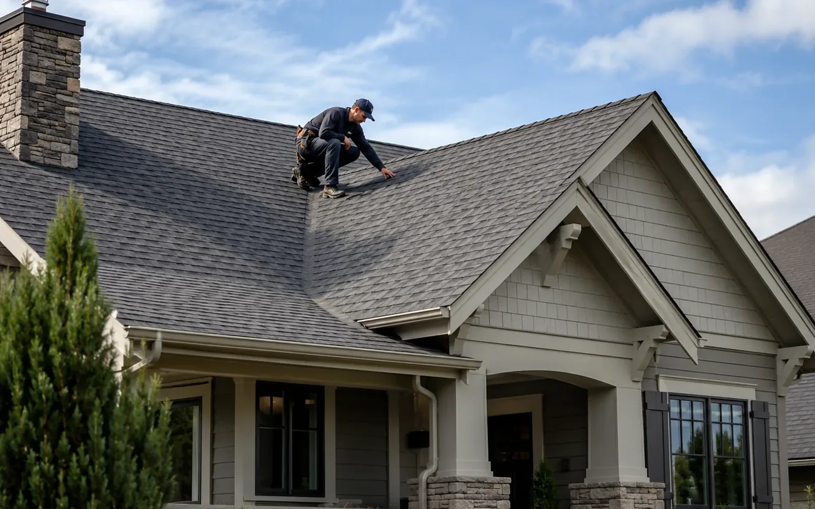 Roofing professional documenting roof conditions