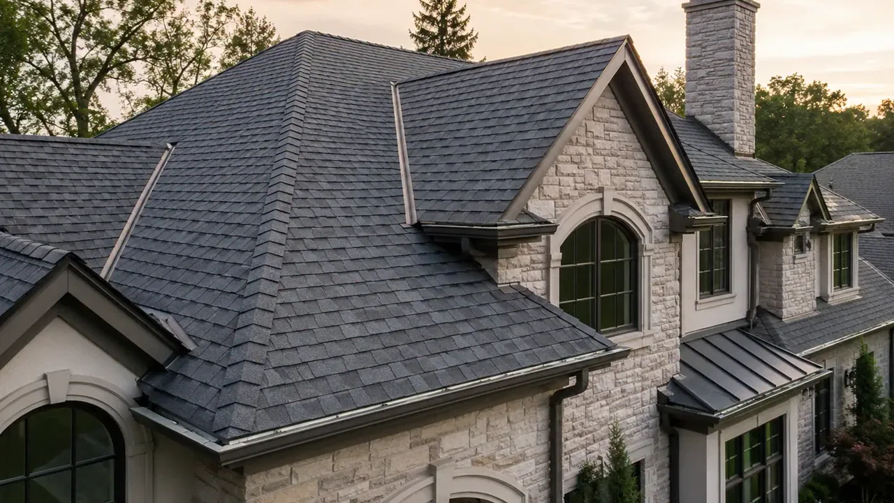 Completed dark architectural shingle roof